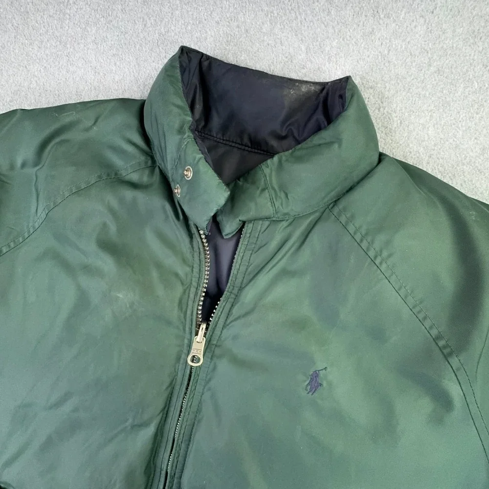 VTG 90s Polo Ralph Lauren Reversible Down Puffer Coat Men's M Green Navy Pony‎
